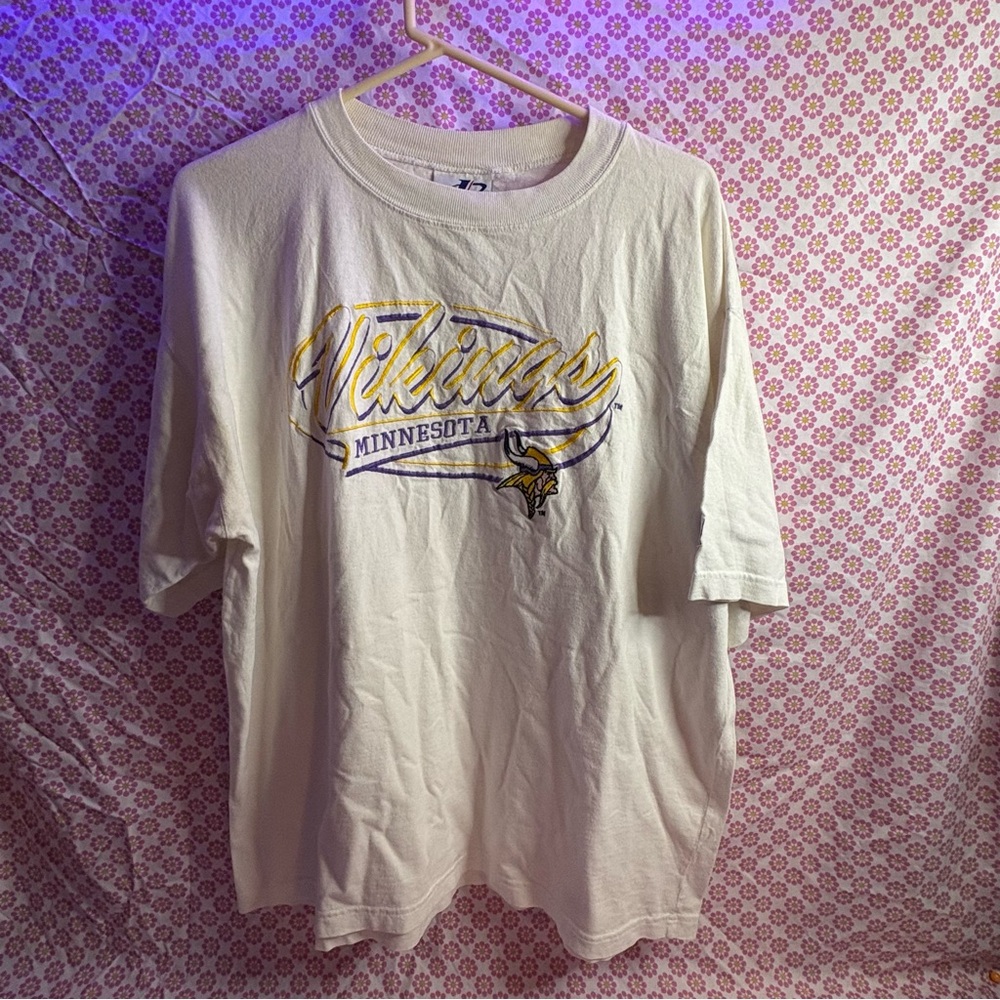 Vintage Minnesota Vikings T-Shirt Large White Logo Athletic NFL Football Tee 90s